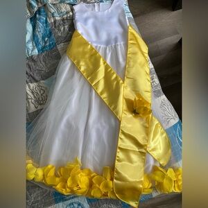 Yellow and White Kids flower girl Dress